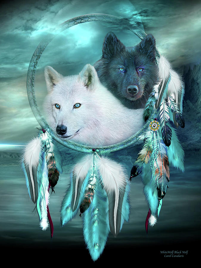 dream-catcher-white-wolf-black-wolf-carol-cavalaris