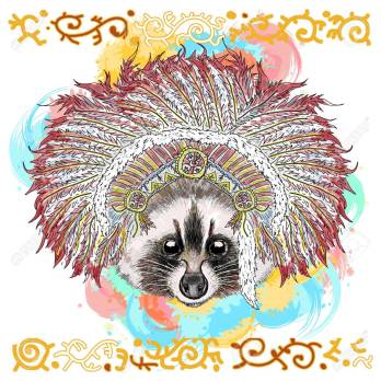 Raccoon portrait native american hand drawn vector illustration